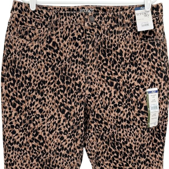Terra & Sky Women Straight Stretch Brown Black Leopard Denim Jeans Plus 14WP NWT - Picture 3 of 10